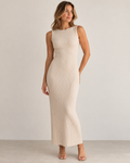 Aurelia Cotton Cashmere Ribbed Midi Dress - Ecru
