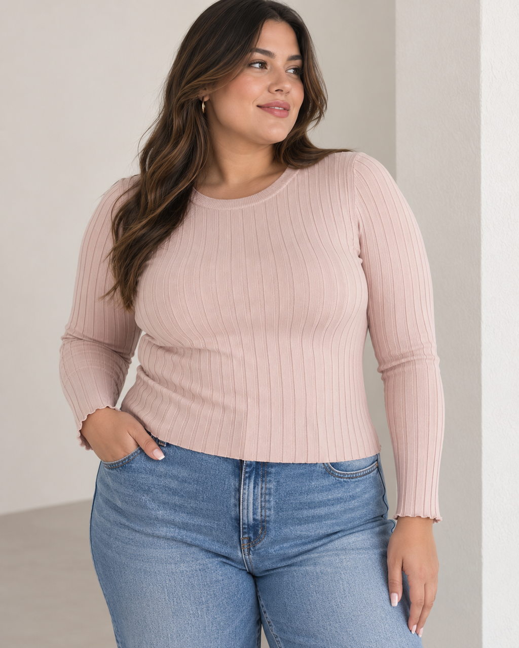 Blush - Ribbed Knit Long Sleeve