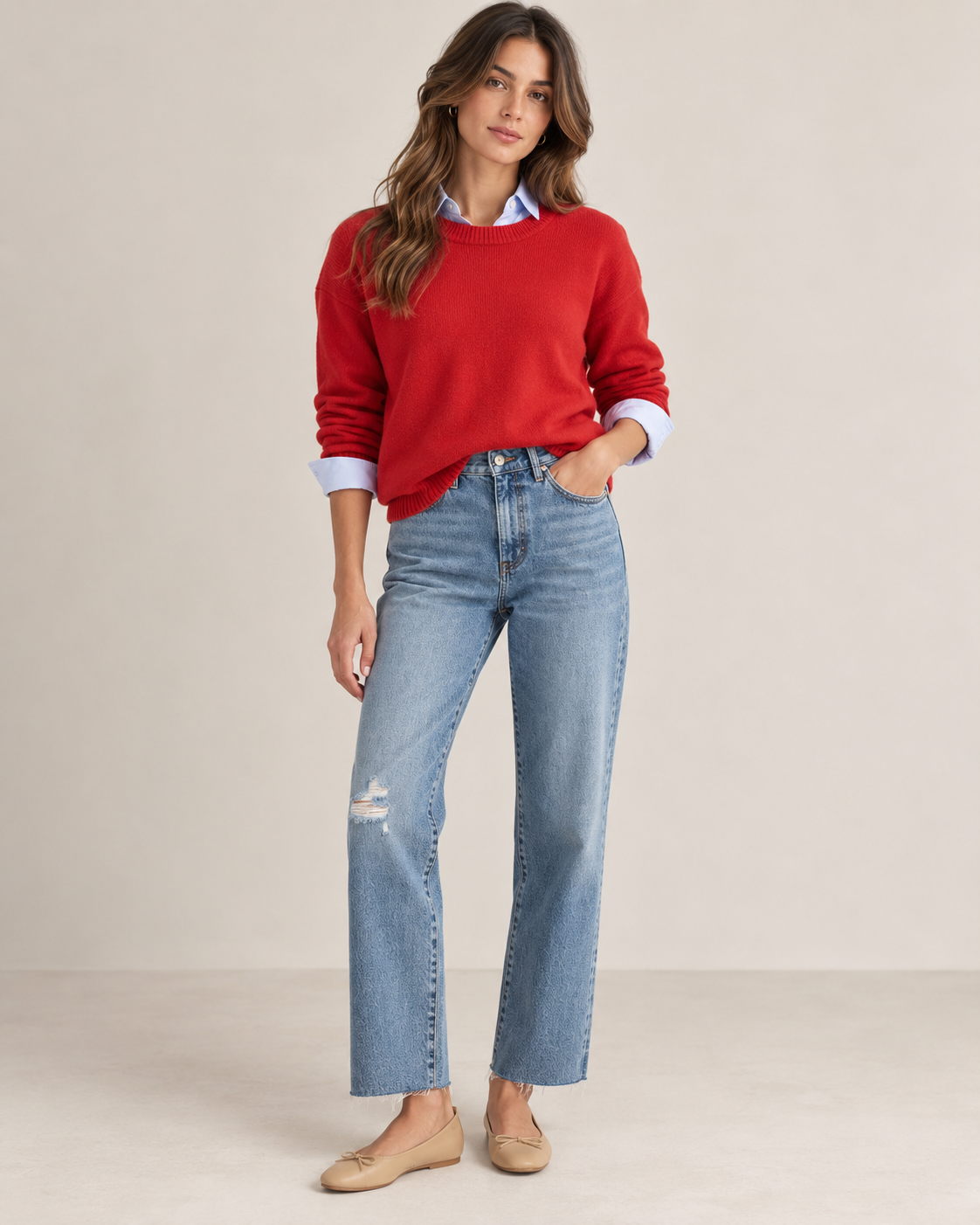 Light Wash Straight Leg Distressed Jeans