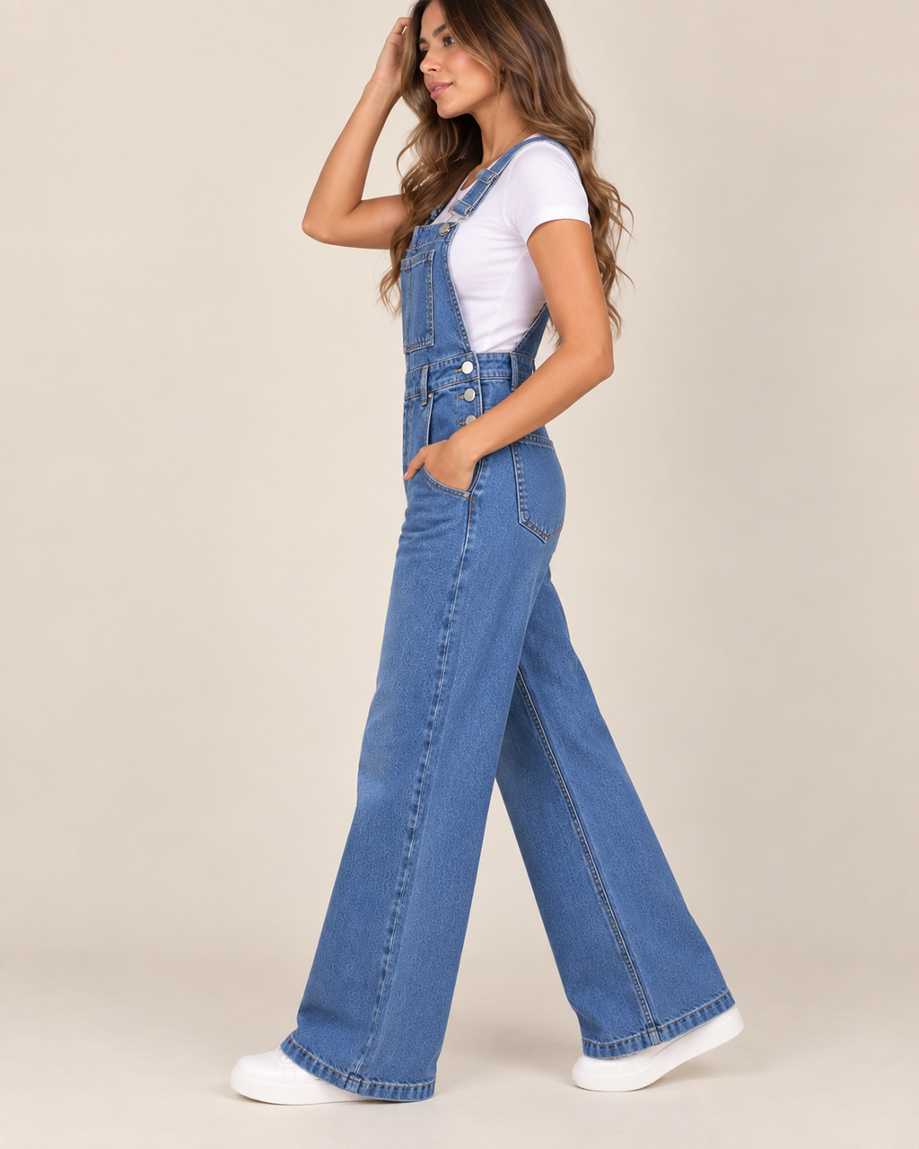 Medium Wash Wide Leg Denim Overalls