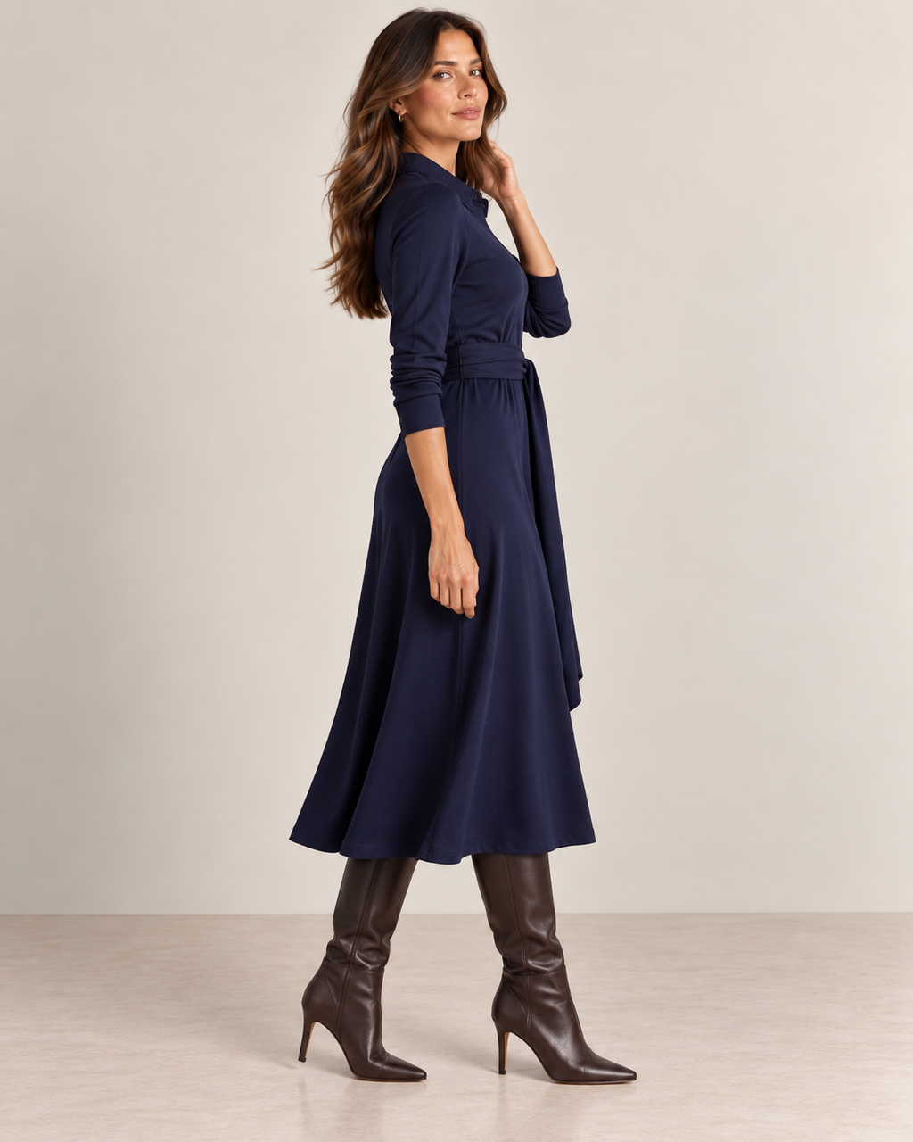 Harper Tie-Waist Shirt Dress - Navy