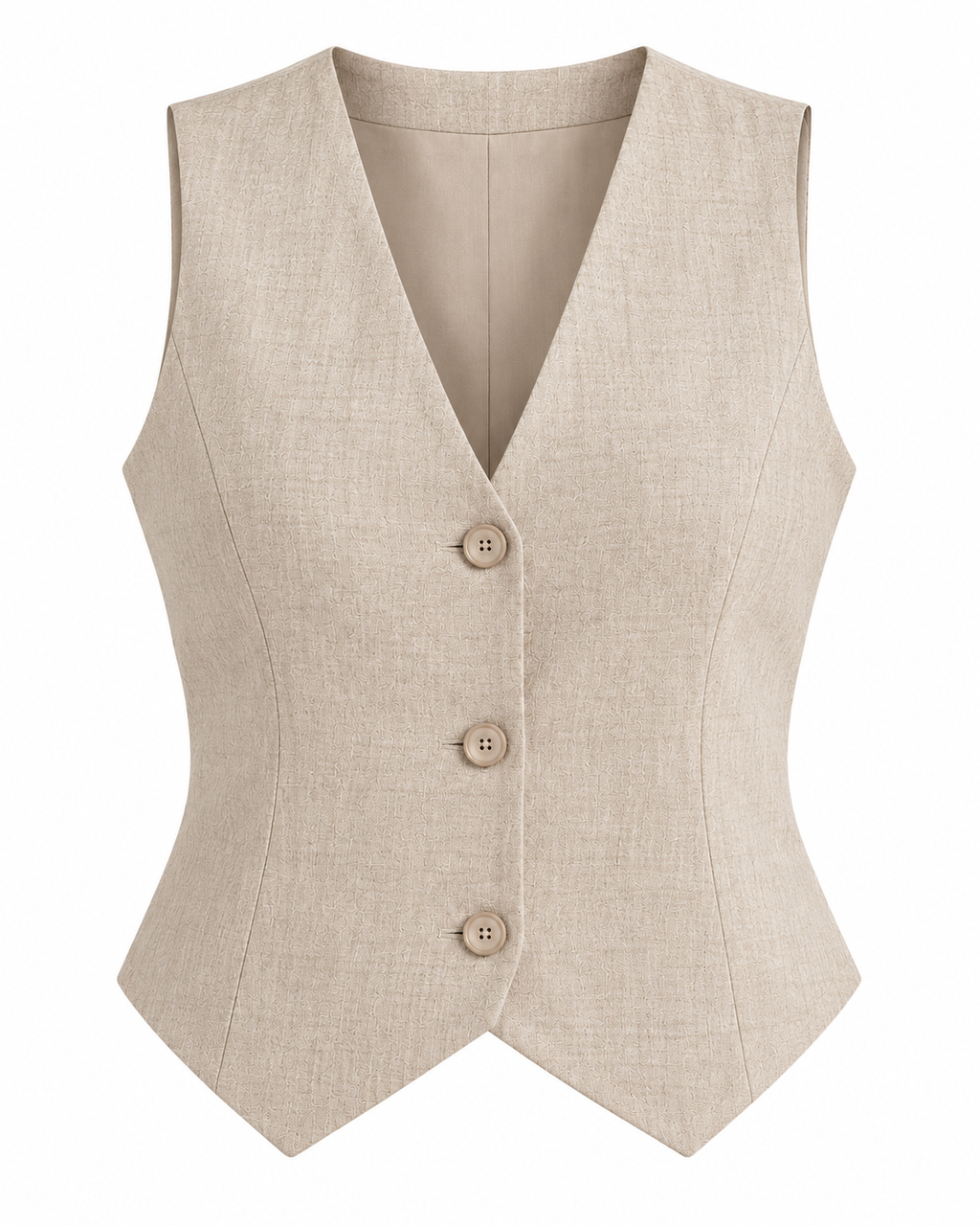 Ecru - Linen Vest Top - Tailored Button