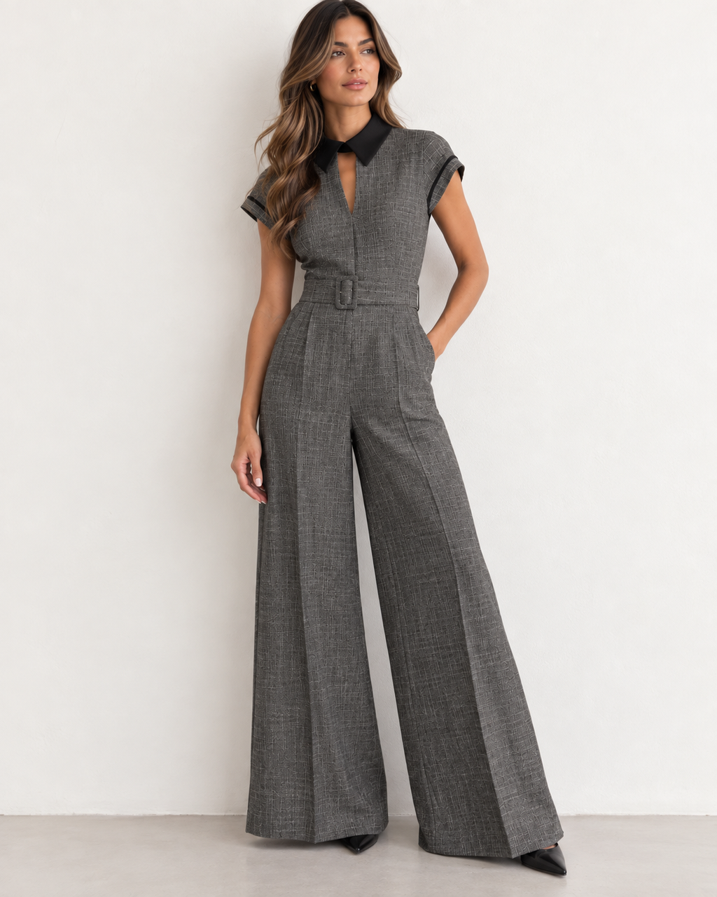 Slate Grey - Tailored Jumpsuit with Belt