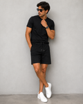 Monaco Textured Drawstring Shorts in Black