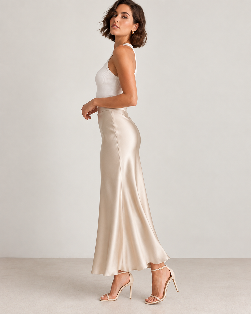 Ivory - Satin Slip Maxi  Skirt