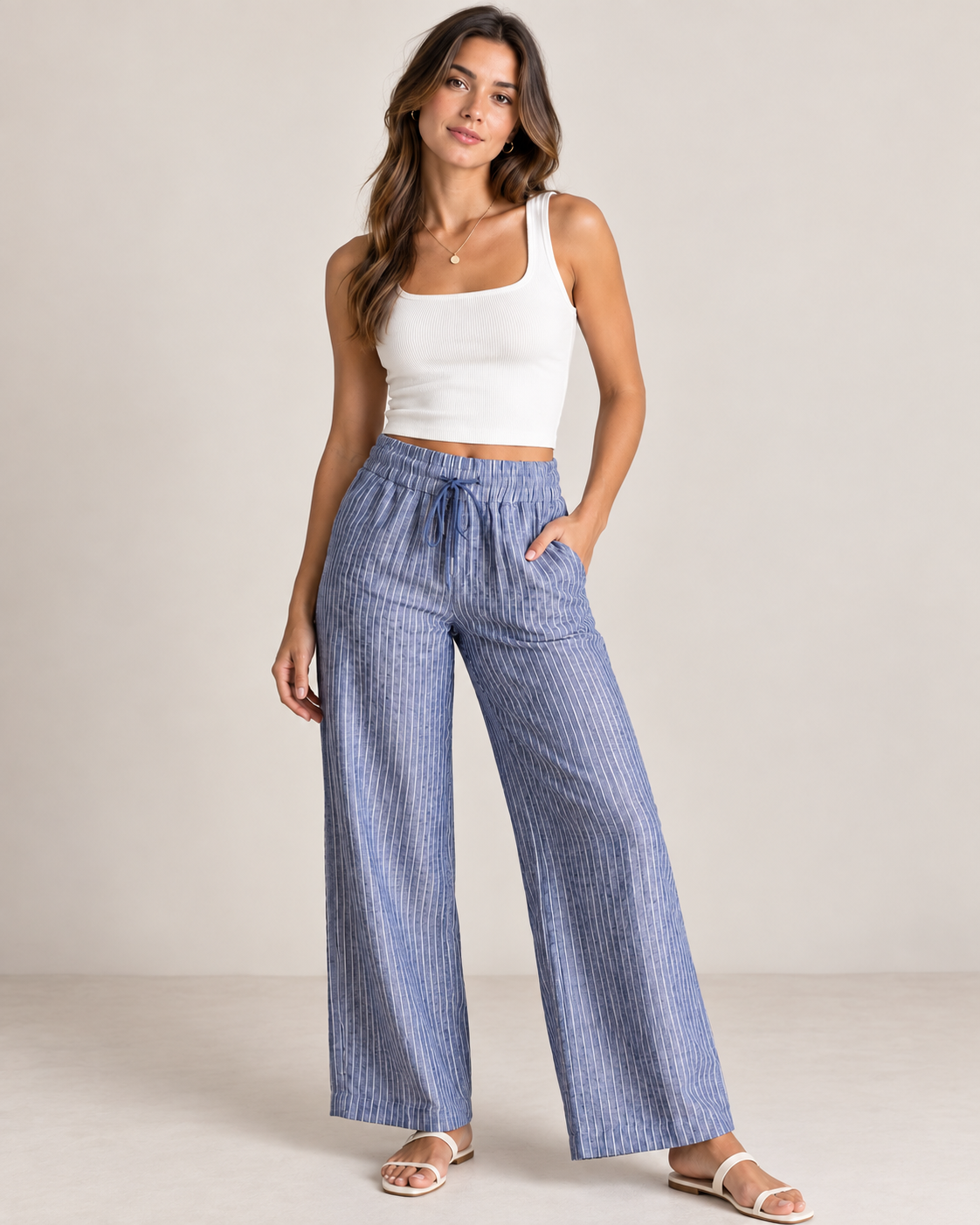Paris - Linen Stripe Pant in Blue Stripe