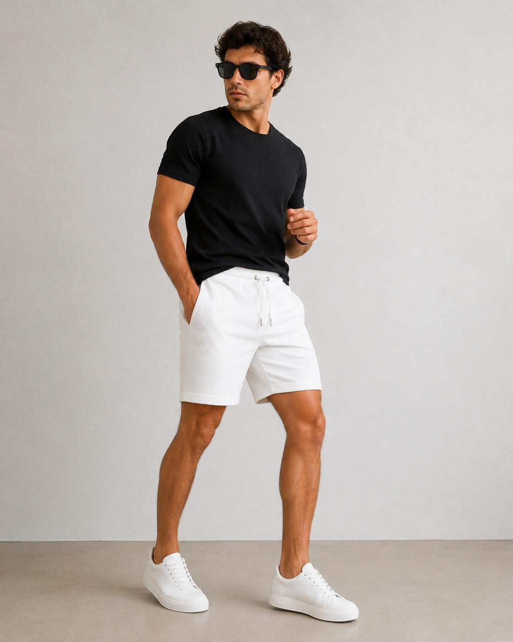 Monaco Textured Drawstring Shorts in Soft White