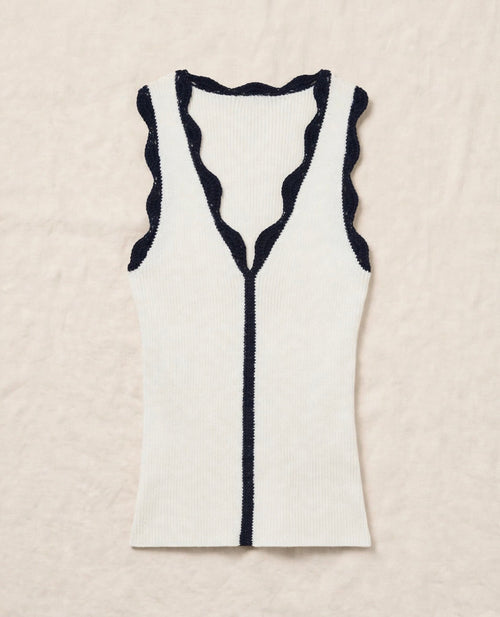 Cream Ribbed Knit Scallop Tank Top