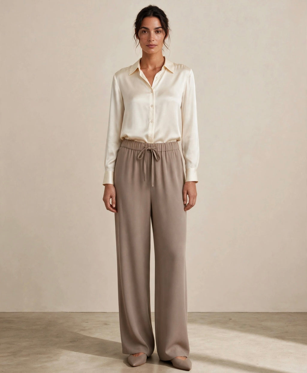 Sophia - Silk Drawstring Pants  DUNE