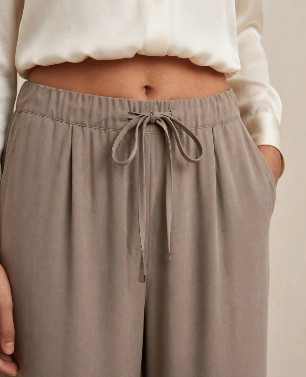 Sophia - Silk Drawstring Pants  DUNE