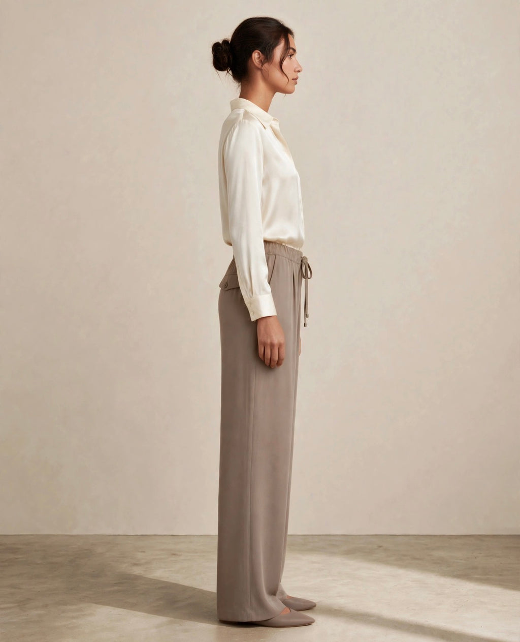 Sophia - Silk Drawstring Pants  DUNE