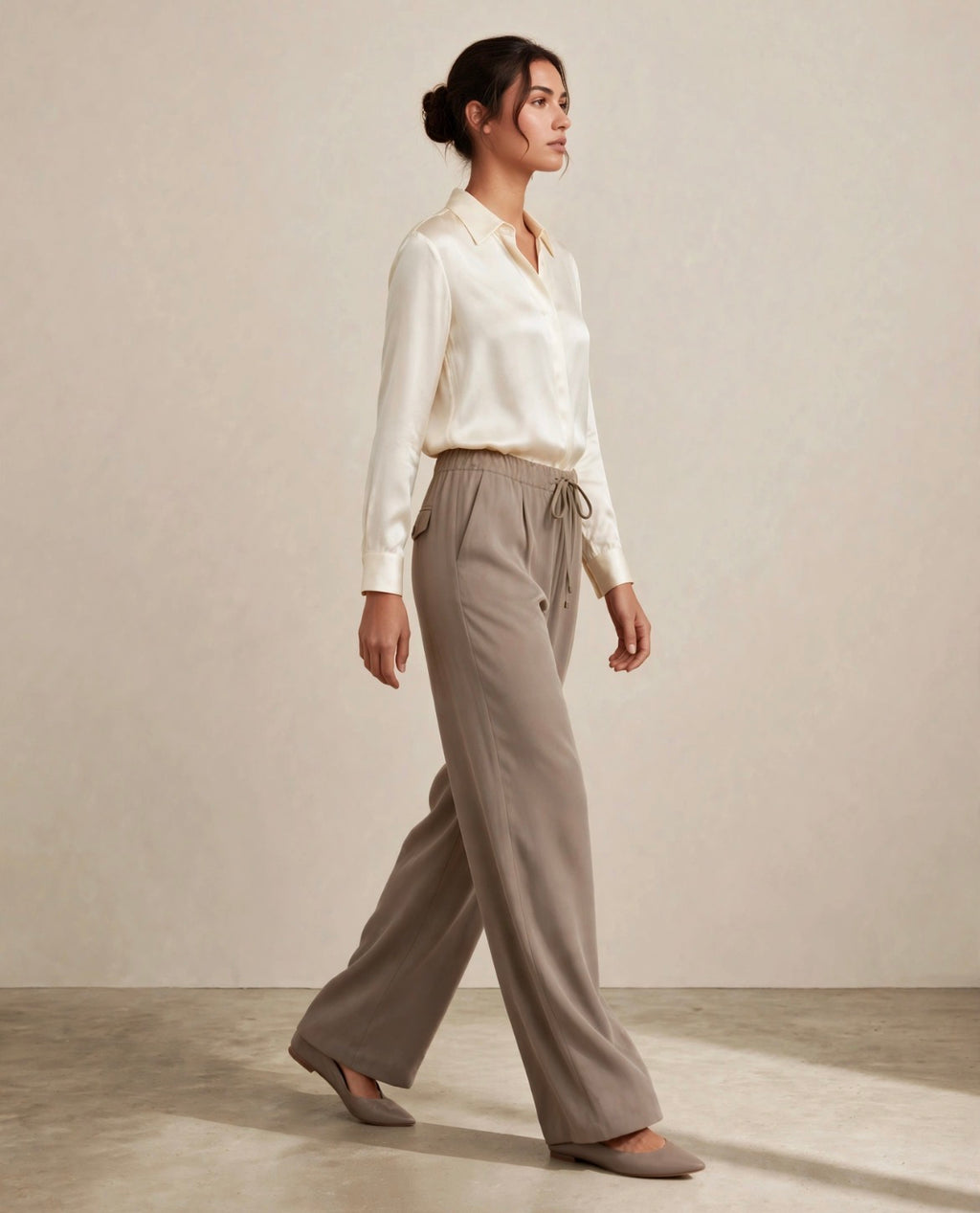 Sophia - Silk Drawstring Pants  DUNE