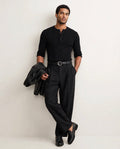 Midnight - Ribbed Henley - Rolled Sleeve