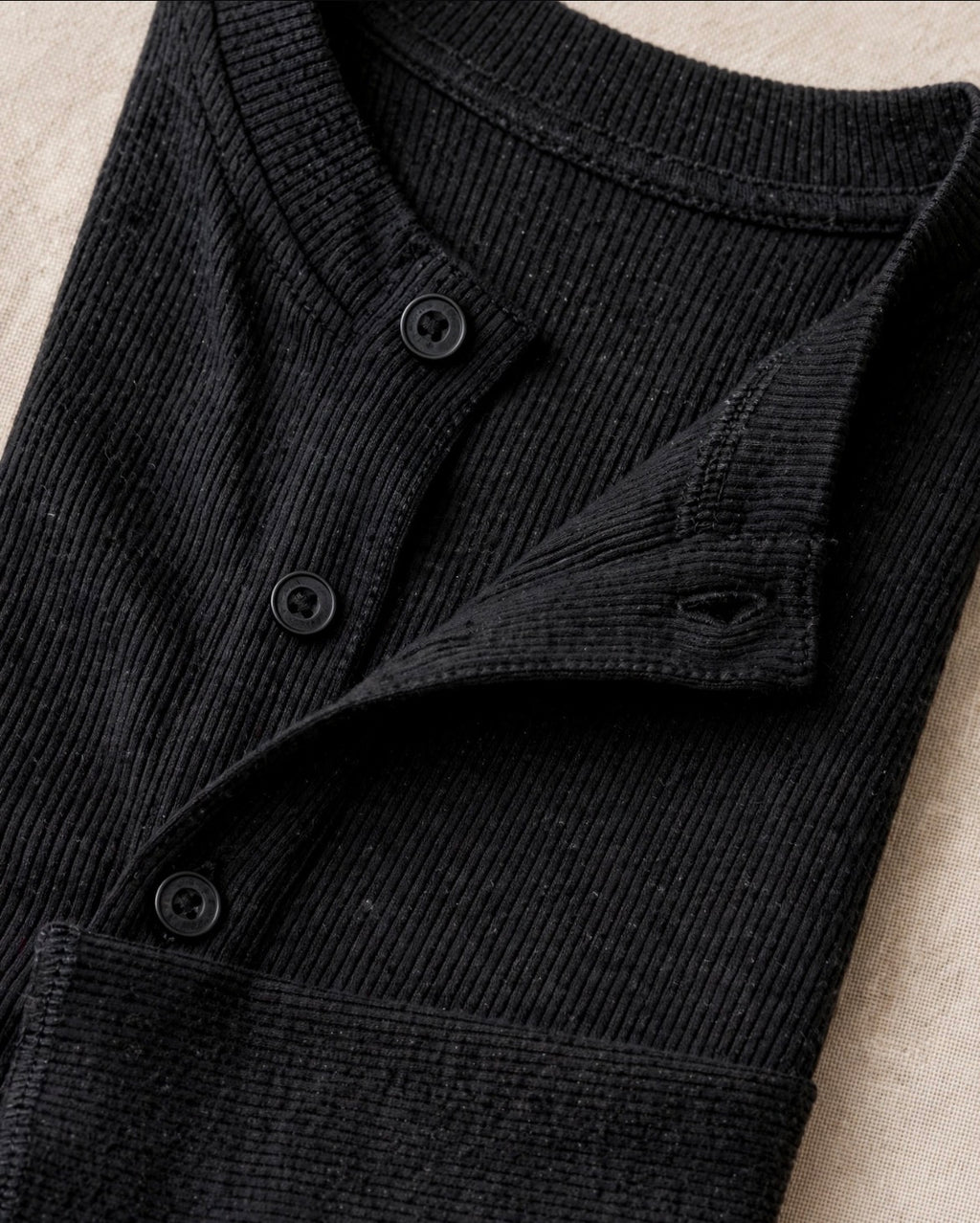 Midnight - Ribbed Henley - Rolled Sleeve