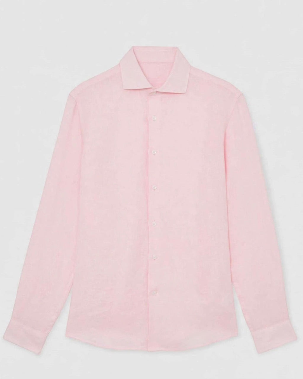 Camisa casual de lino color rosa blush de The Picks Club con cuello clásico y botones frontales